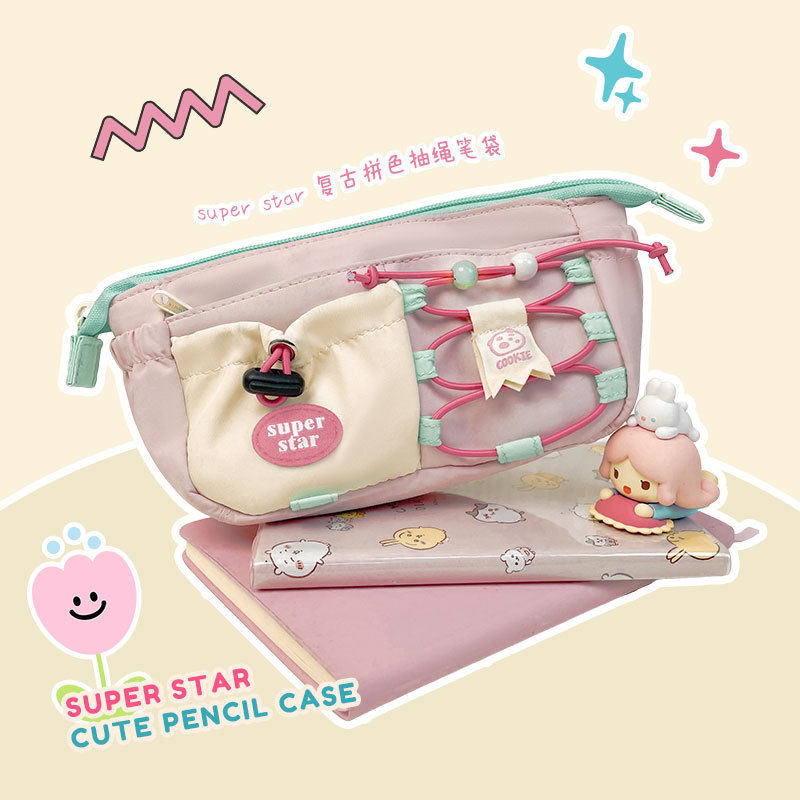 小红书同款复古蓝莓堡曲奇抽绳笔袋LUCKYHOUSE可爱文具收纳笔袋