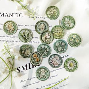 植物火漆印章滴胶贴纸封口贴复古高颜值信封请柬装饰手账diy拼贴