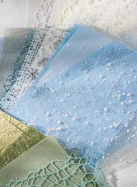 痛包diy材料背景素材纸蓝色网纱特种纸谷美摆拍手账拼贴装饰打底