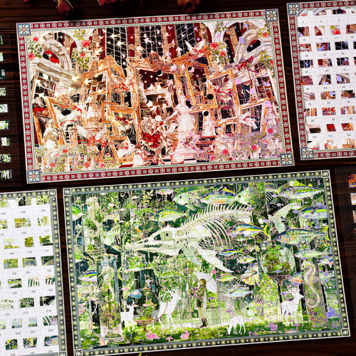 纸迹尘世博物立体镭射银拼图造景贴纸奇幻大尺寸解压diy手工贴画