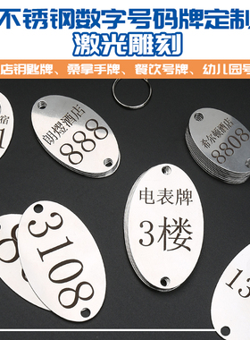 金属不锈钢双孔数字号码牌定制包租婆出租房防丢钥匙圈门牌编号贴