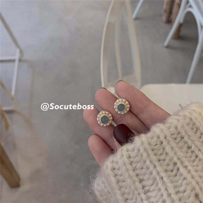 猫眼淡蓝色复古风mini树脂珍珠