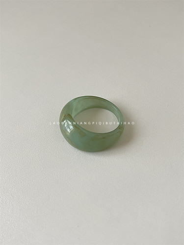 【绿水】绿色金箔小众独特异形复古树脂戒指冷淡晕染男生指环A04