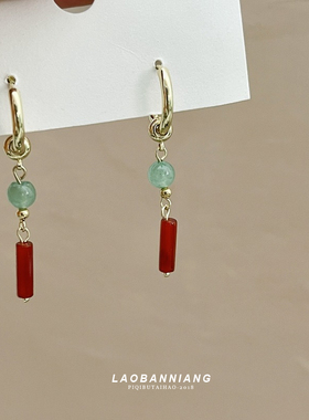 新中式合集 天然石串珠淡水珍珠耳扣流苏复古优雅气质耳环女14338