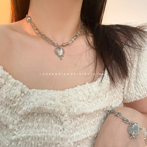 磨砂树脂爱心吊坠项链串珠手链女