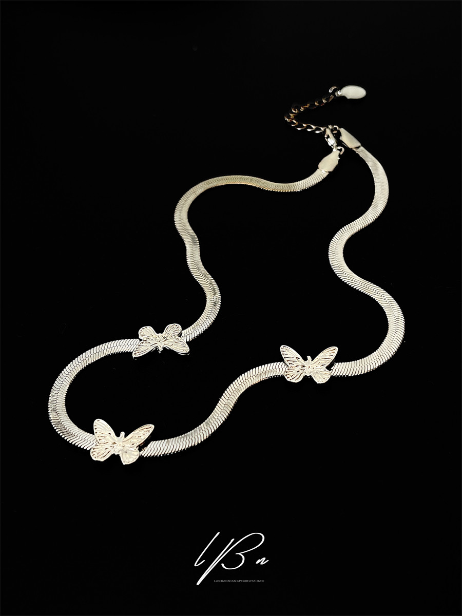 MONA同款叠戴蝴蝶蛇骨链金属项链