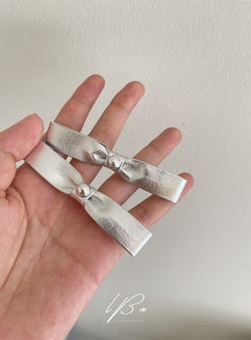 今年超火！亮银色发饰蝴蝶结冷淡风边夹气质夹子发夹鸭嘴夹16236