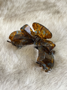 本命红 新年高级感拱门蝴蝶结醋酸抓夹优雅气质鲨鱼夹女A15 法式