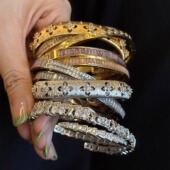 店主自留 轻奢满钻手镯钛钢不掉色简约男女卡扣叠戴欧美百搭手环