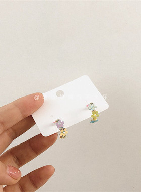 亮片小fafa~ 韩国S925银针撞色泫雅风少女森系ins甜美耳钉 5855