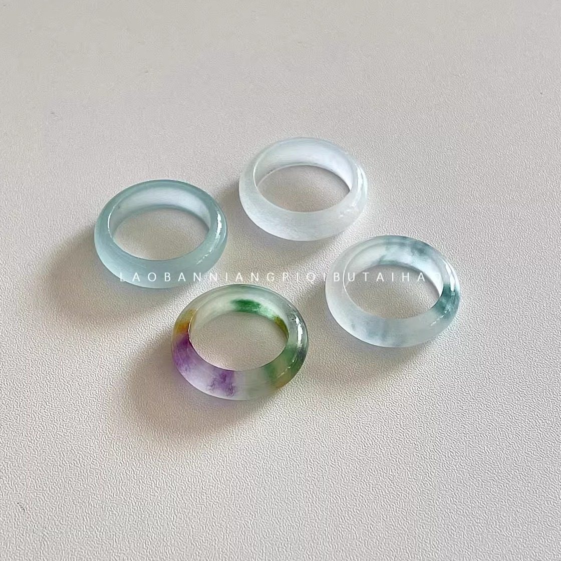 牛！玉石质感！石英岩玉戒指巴山翡翠飘花指环男女同款大直径跑环