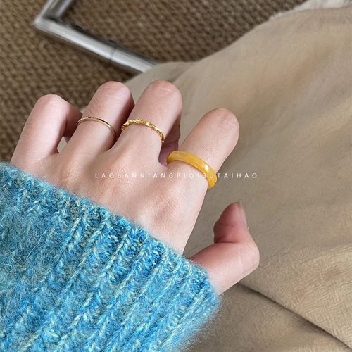 两件八折琥珀色戒指树脂叠戴指环