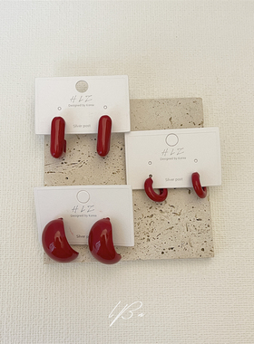 韩国气质红色过年新年新款时尚耳饰小众银饰水滴几何耳环10843