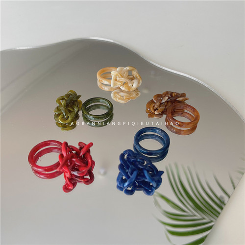 不褪色韩国戒指套装树脂醋酸多色