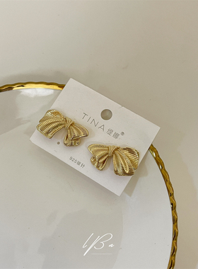 小众设计蝴蝶结耳钉金属高质感轻奢耳饰气质法式复古925银针16139