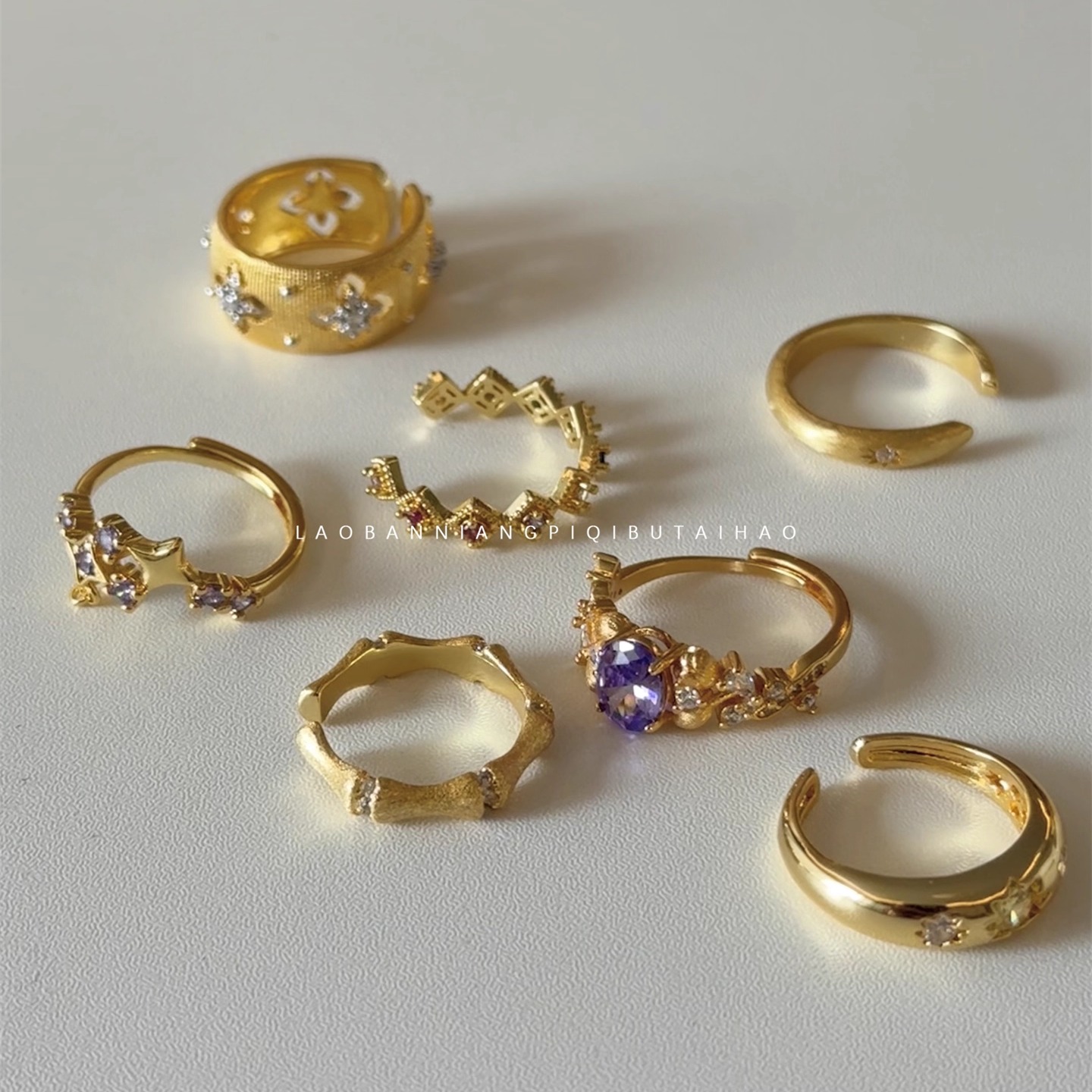 中古戒指合集拉丝镀金镶钻超精致