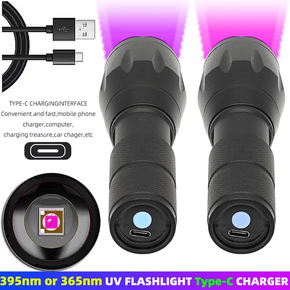 UV紫光365NM防伪检测便携式灯具 LED强光USB充电荧光剂油污验钞灯