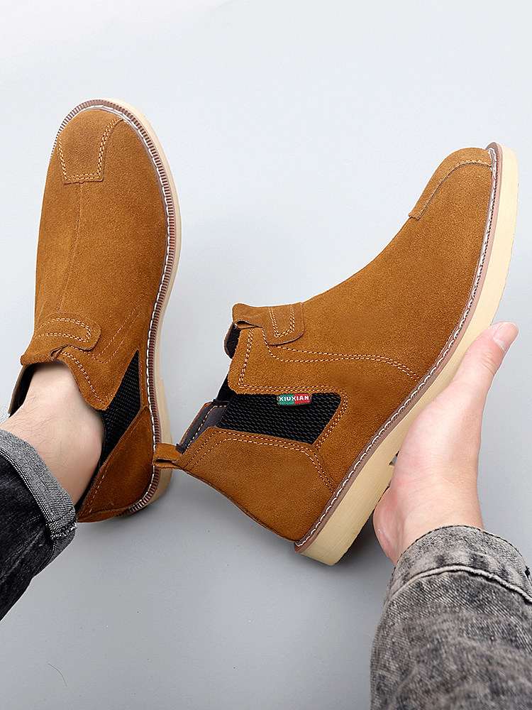 CHELSEA BOOTSMENS LEATHER MID-TOP MARTIN BOOTS AUTUMN|WINTER COTTON BOOTS SNOW BOOTS FLEECE BOOTIES 37 SMALL SIZE LARGE SIZE 48
