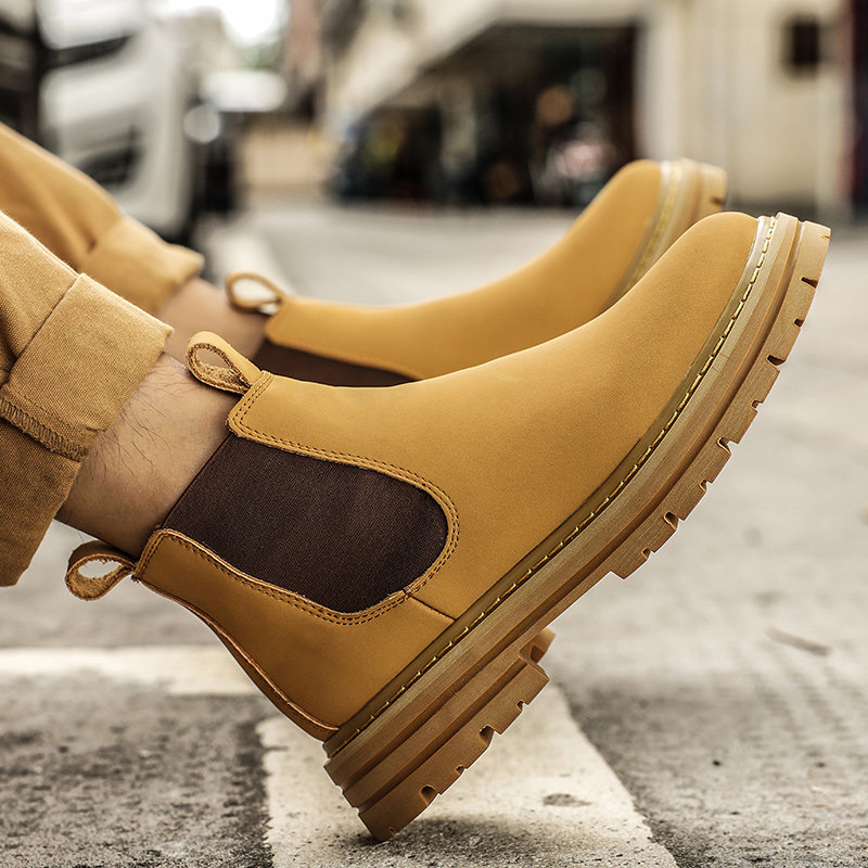 CHELSEA BOOTS MENS AUTUMN AND WINTER HIGH-TOP BRITISH LEATHER MARTIN BOOTS VERSATILE VELVET WARM BOOTS RHUBARB BOOTS
