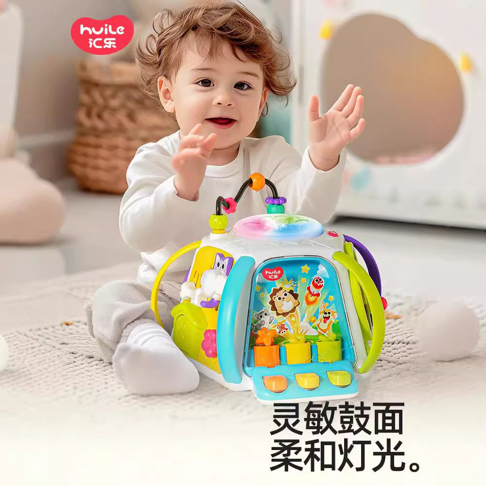汇乐六面体婴儿玩具益智宝宝早教音乐手拍鼓启蒙早教精细动作绕珠