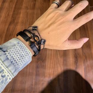 H家高品质磨砂重工黑武士珐琅情侣手镯五花手链马蹄手绳男生礼物
