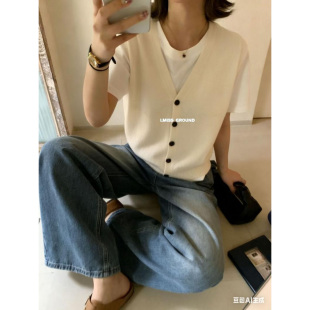 针织开衫 十三行含羊毛高货 v领百搭显瘦无袖 新款 马甲女 2026春季