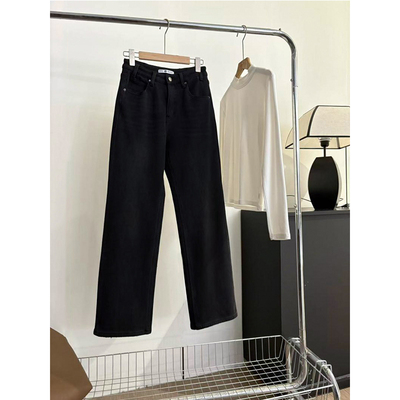 @加绒加厚修饰腿型【四面弹牛仔】2025冬季新款保暖显瘦黑色长裤