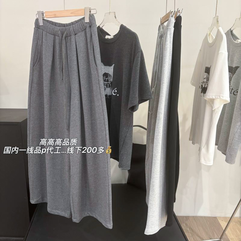 韩系日常慵懒感穿搭！2025秋季新款抽绳高腰宽松休闲阔腿裤女