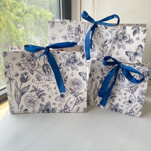 高级法式礼品袋花色纸袋硬纸壳节日送礼物手提袋服装袋大中小号