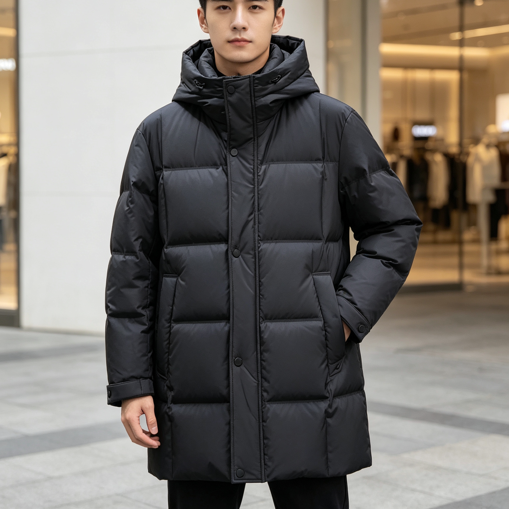 中长款中青年加厚连帽羽绒服冬季新品男长款羽绒服保暖防寒服男装