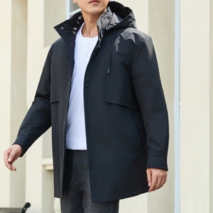 鹅绒服男风衣新款冬季连帽羽绒服外套中青年长款风衣轻薄保暖男装