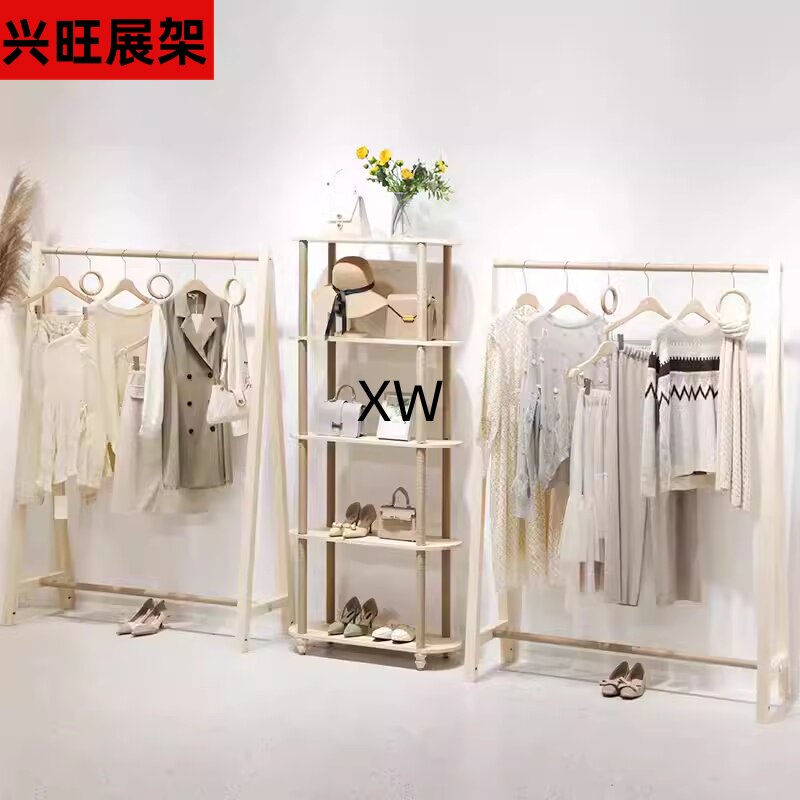 实木服装店展示架中岛落地式挂衣架复古童装女装店专用货架陈列架