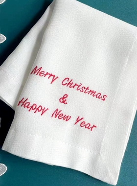 双旦快乐  法式刺绣茶巾 餐垫  圣诞新年红色刺绣餐巾