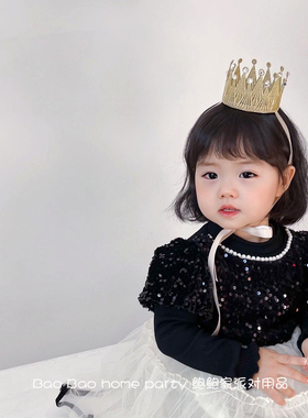 韩版男孩女孩周岁生日帽派对可爱公主皇冠发箍婴儿百天金色头饰