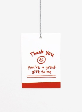 100张红色thank you吊牌礼物感谢diy蛋糕包装盒笑脸可爱卡通插牌