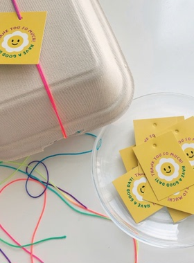 100枚黄色笑脸thank you so much吊牌礼物感谢diy蛋糕奶茶装饰卡