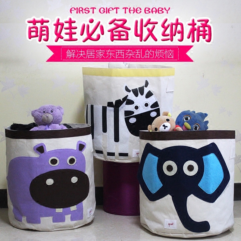 ins儿童玩具收纳袋衣物整理箱卡通圆桶有机棉储物袋加拿大特大号