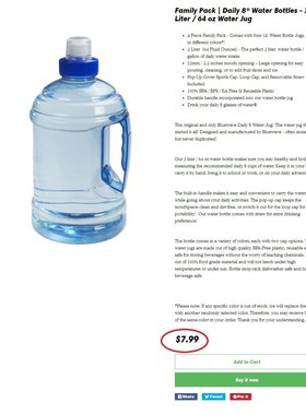美单 运动健身大水壶2L塑料水壶 不含bpa 运动盖防尘盖 大水杯