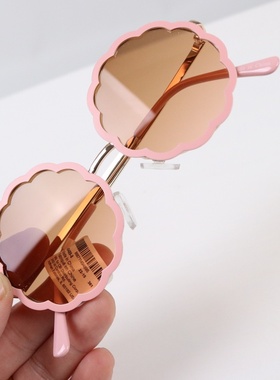 美单儿童女童大童太阳镜墨镜防晒防紫外线眼镜圆框贝壳造型uv400