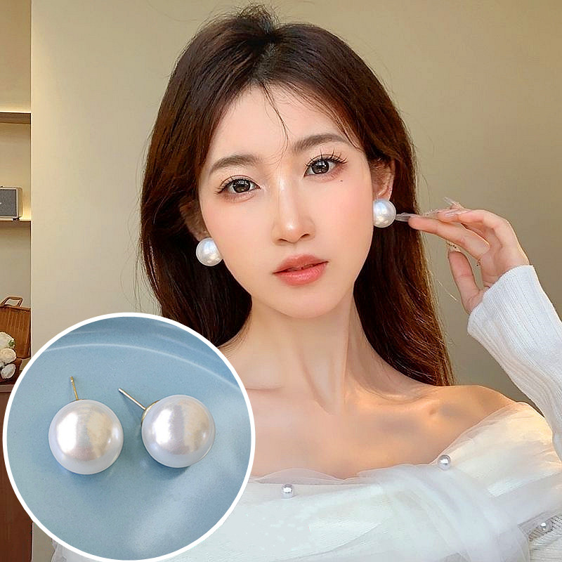 仿珍珠贝珠气质百搭大款圆珠耳钉