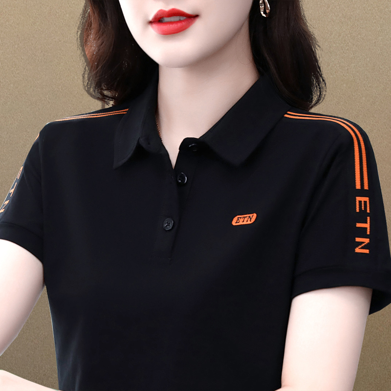 翻领纯棉短袖t恤女夏季2025新款时尚polo衫妈妈减龄大码体恤上衣