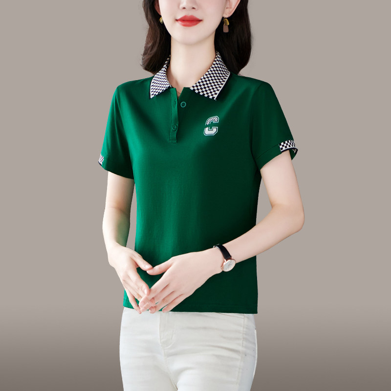 冰丝短袖t恤女夏2026新款翻领上衣洋气妈妈宽松POLO衫大码