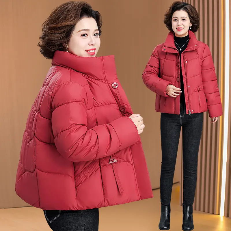 中老年妈妈红色加厚短款保暖棉服