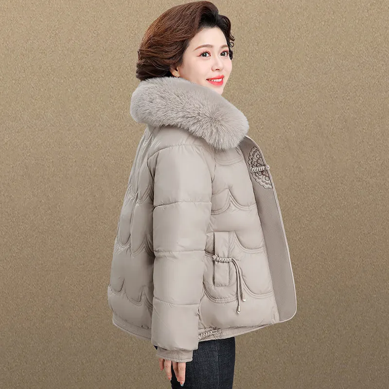 妈妈冬装大毛领连帽加厚棉服