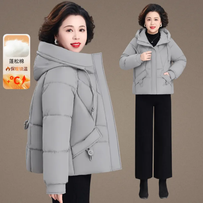 冬季连帽加厚宽松保暖妈妈棉服