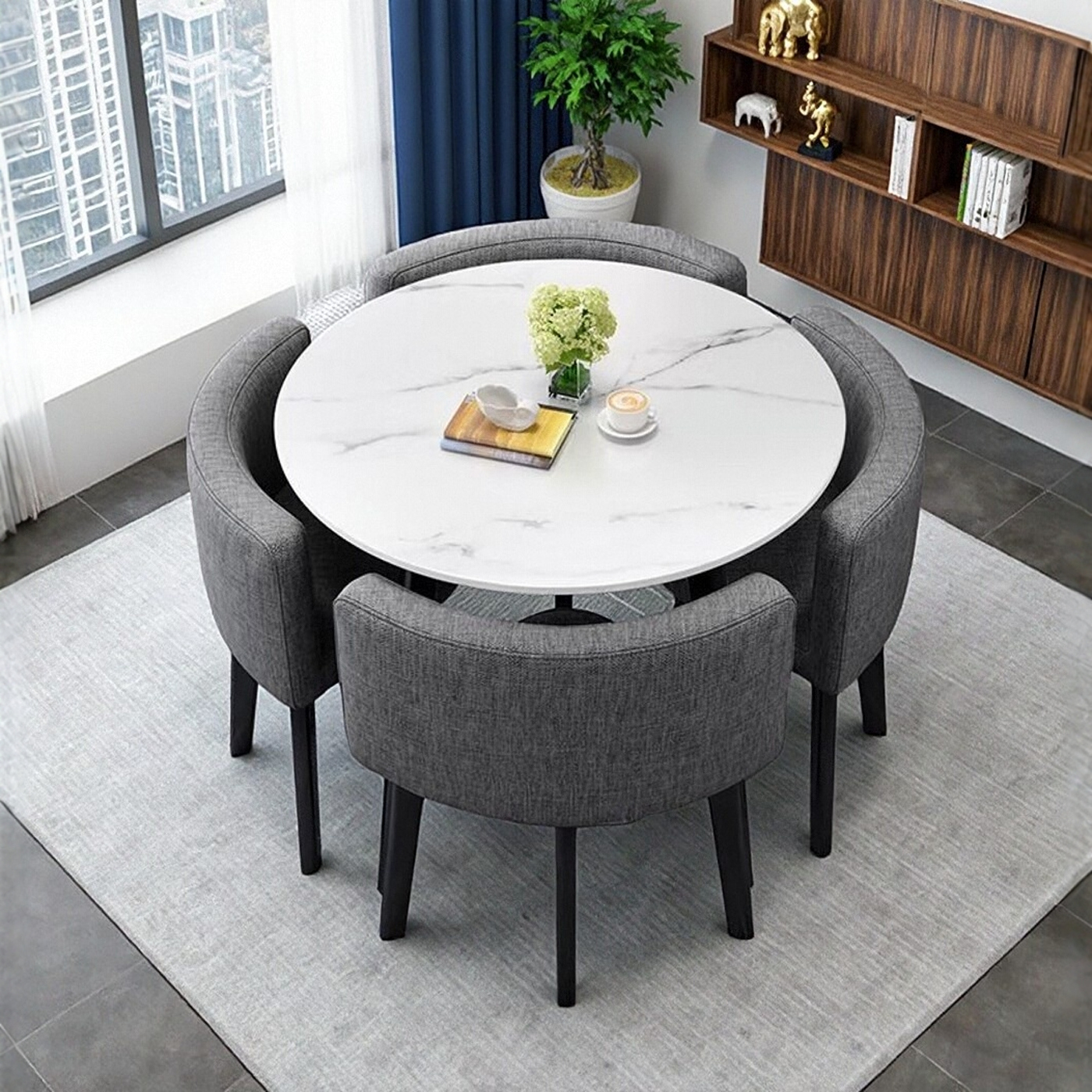 雪山白岩板意式极简圆桌椅