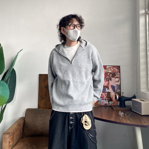 简约纯色套头连帽休闲宽松毛衣