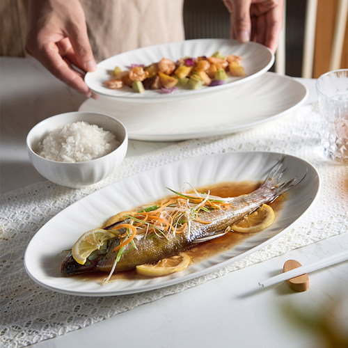 陶瓷纯白鱼盘家用餐具