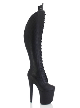 20公分走秀过膝长靴蛇纹黑色高跟模特表演夜店超高跟钢管舞靴子