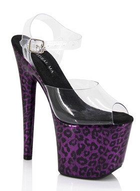18厘米钢管舞超高跟凉鞋小豹纹紫色漆皮细跟模特走秀20厘米网红鞋